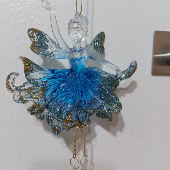 Glittering Blue Girl In A Ballet Dress Clear Beads Slippers Ornament - Picture 1 of 6